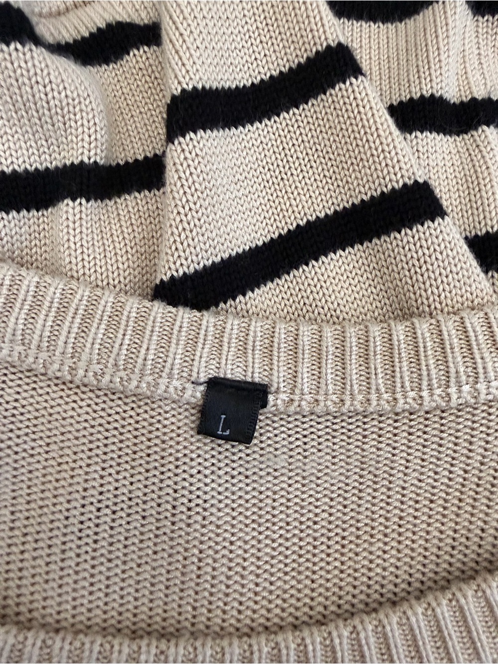 Beige Black Striped Knit Sleeveless Sweater Top Women’s Large - Picture 7 of 9